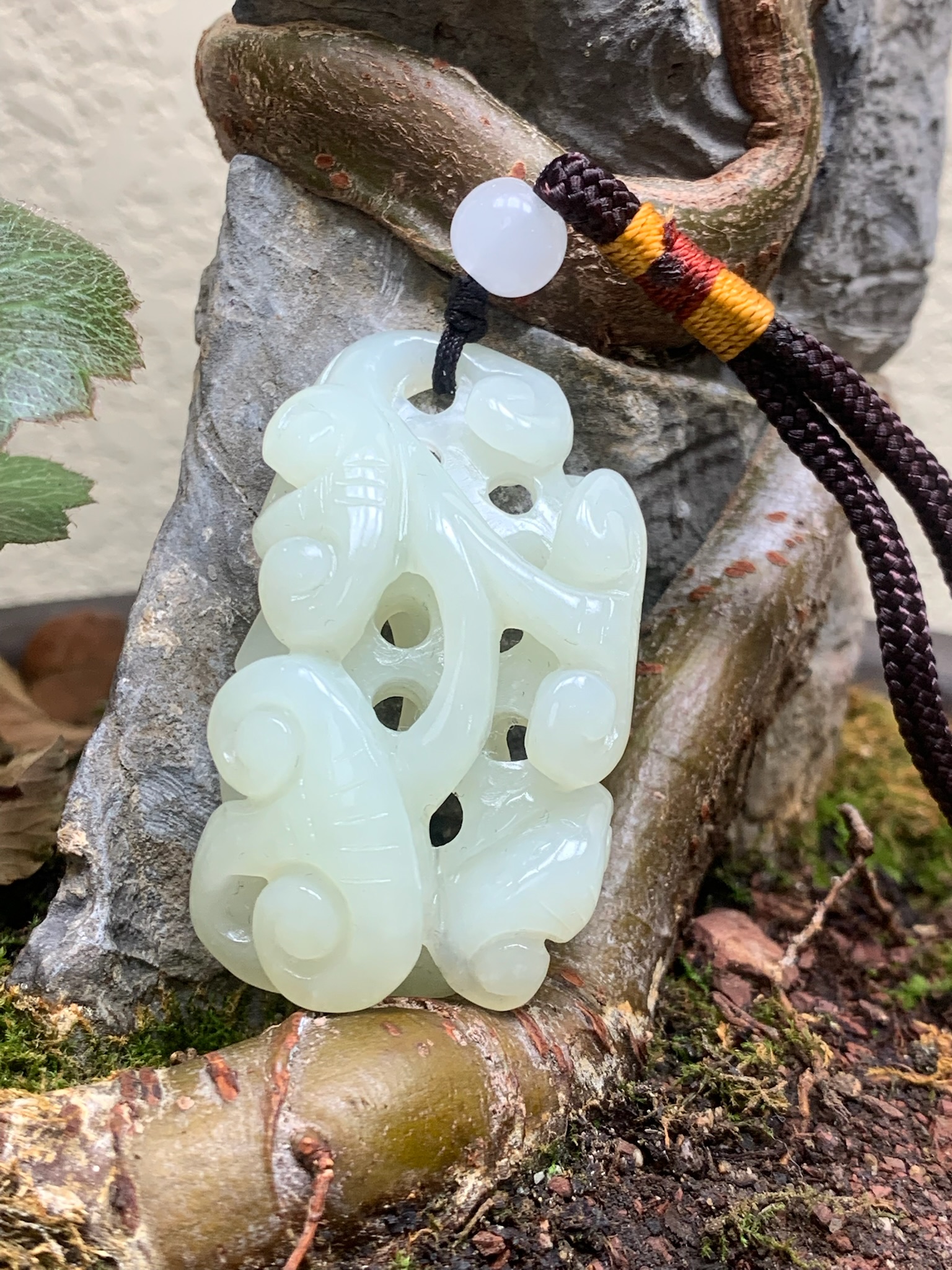 和田玉灵芝如意挂件，27克，50*27*16，货号02352，8048091