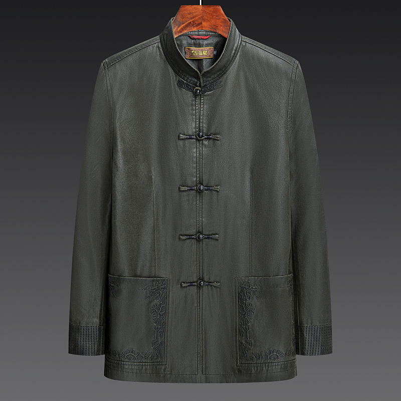 百福龙中国风男装唐装秋冬外套 中年男士唐装休闲刺绣唐装