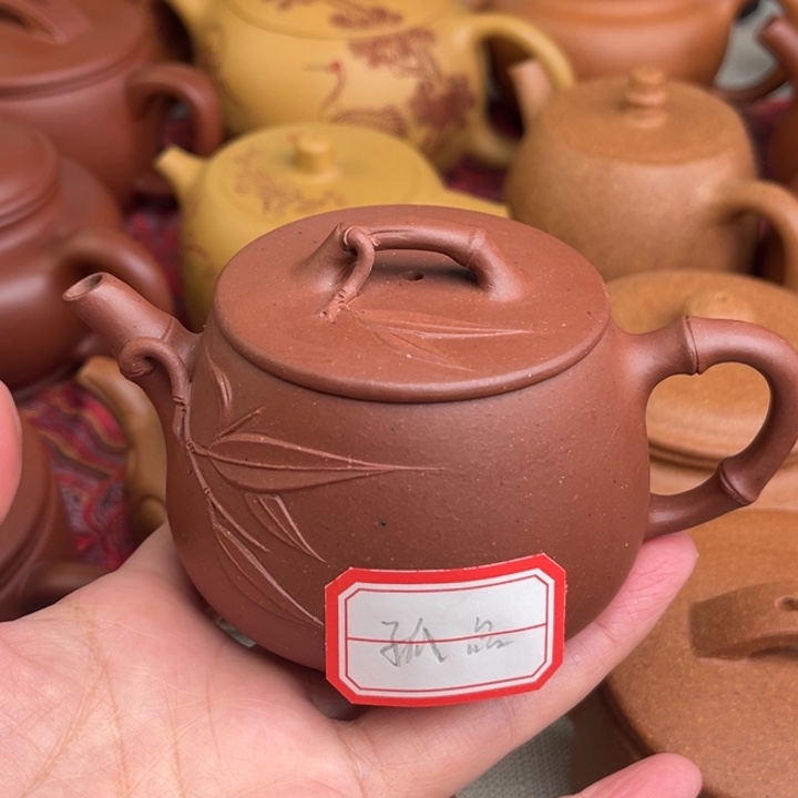 紫砂茶壶原矿紫泥竹节平盖石瓢精工半手孤品清仓180cc