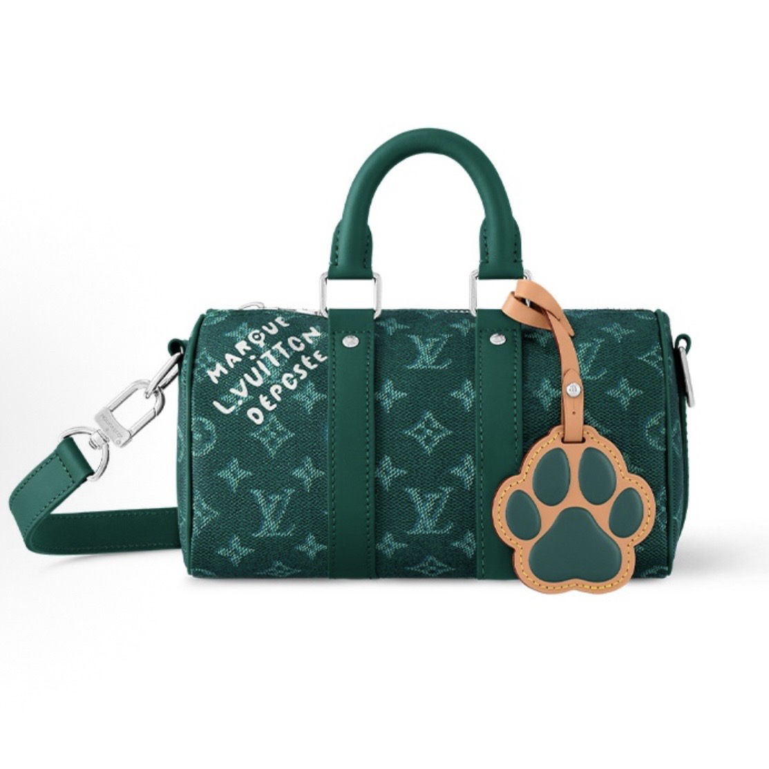 未使用 LouisVuitton/路易威登 keepall 25绿色狗爪装斜挎包 G175