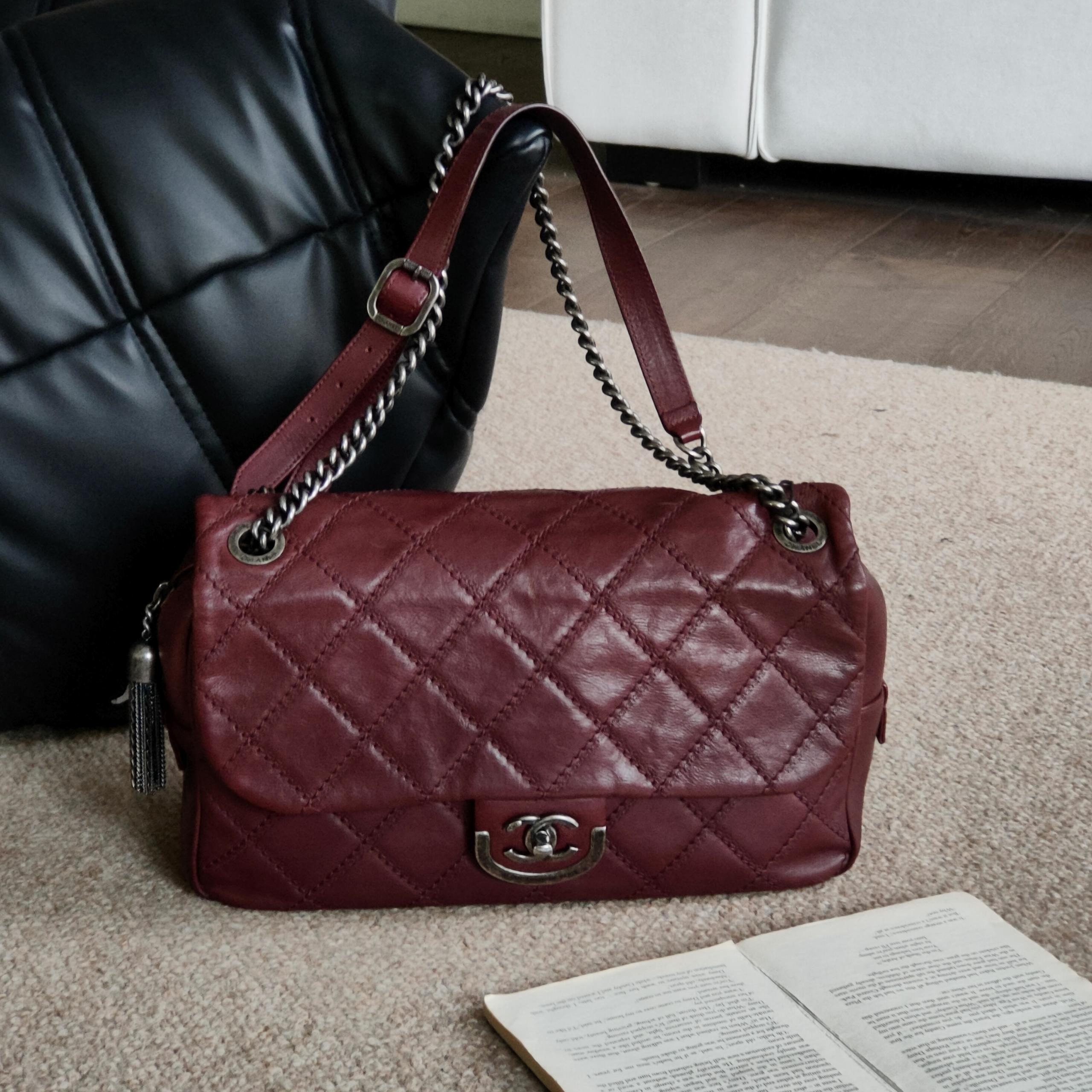 95新 Chanel/香奈儿 Azul-酒红色牛皮爱丁堡系列流苏机场包39285