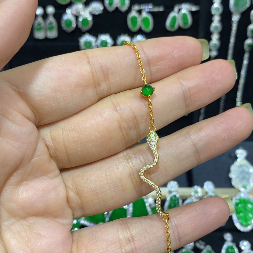 【闪购商品】银S925镀金镶嵌手链翡翠