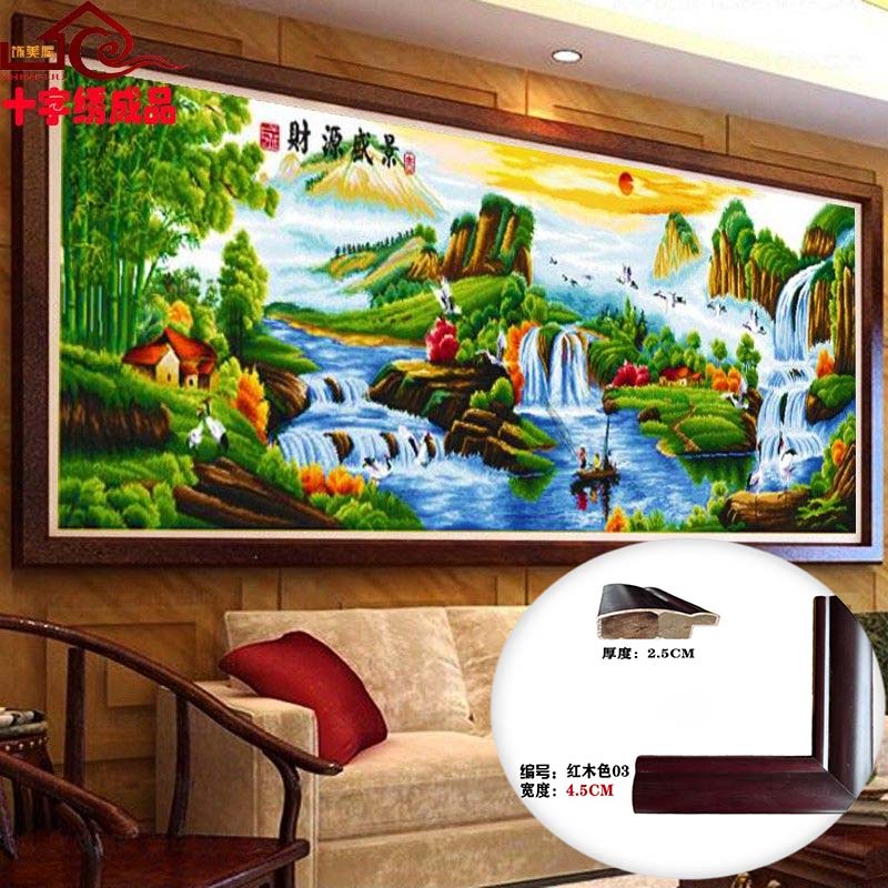 带框机绣成品十字绣财源盛景客厅装饰画
