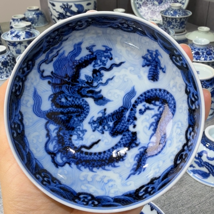仿明永宣海水龙纹普洱杯