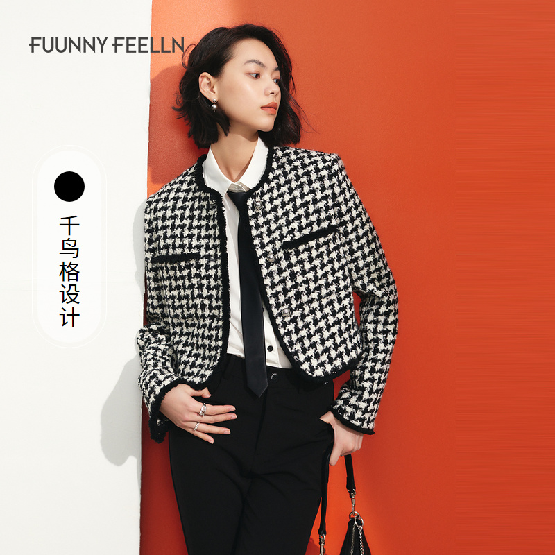 【粉丝专属】FF||仿佛小香风短款上衣女外套千鸟格设计感FC00606