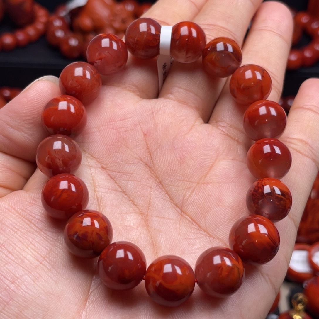 南红玛瑙未镶嵌珠宝奇石单圈12mm