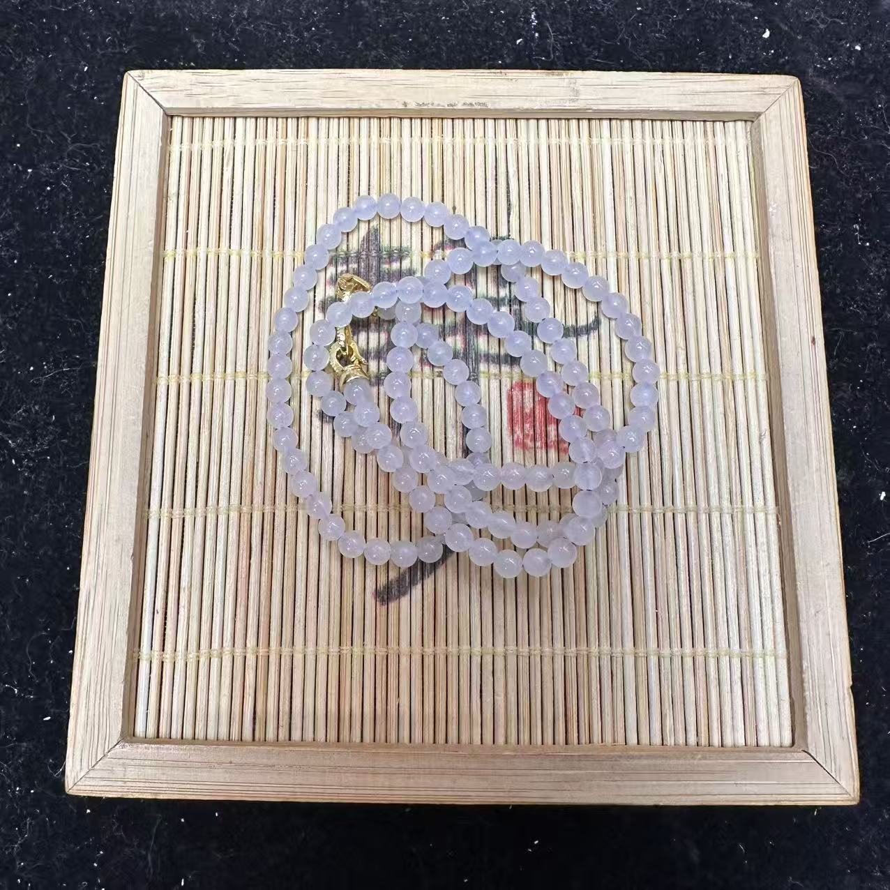 和田玉烟紫圆珠项链（卡4）4876