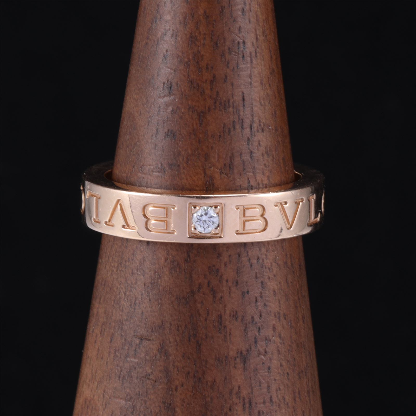 99新 BVLGARI/宝格丽 -100小花佳珊 字母单钻 戒指 18K玫瑰金 50