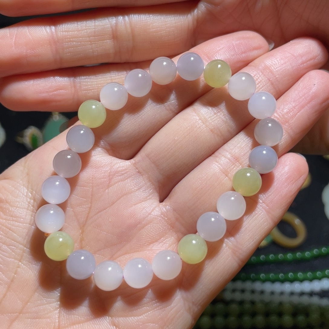 和田玉冰底多宝手串8mm未镶嵌月*月