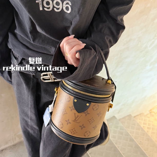 95新 LouisVuitton/路易威登 复燃精选/老花发财桶手提斜挎包