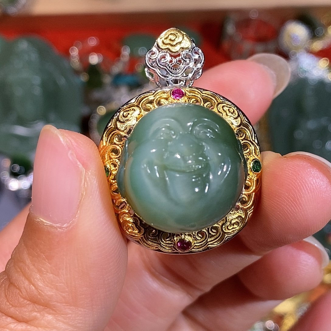 和田玉（碧玉）银S925镶嵌颈饰