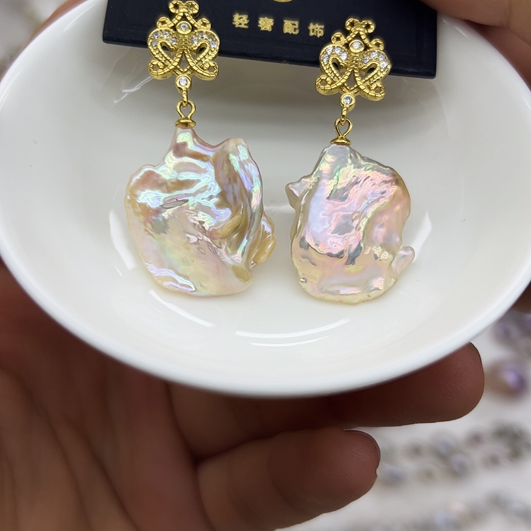 淡水珍珠耳饰银S925镶嵌