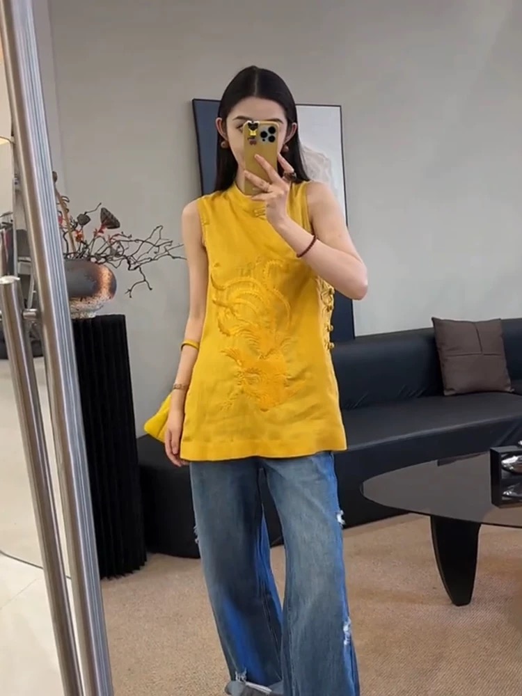 25790新中式国风重工凤凰刺绣背心马甲