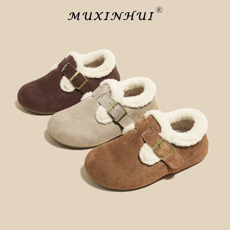 【品牌】勃肯鞋圆头2025冬季新款厚底加绒保暖女豆豆鞋百搭棉鞋909