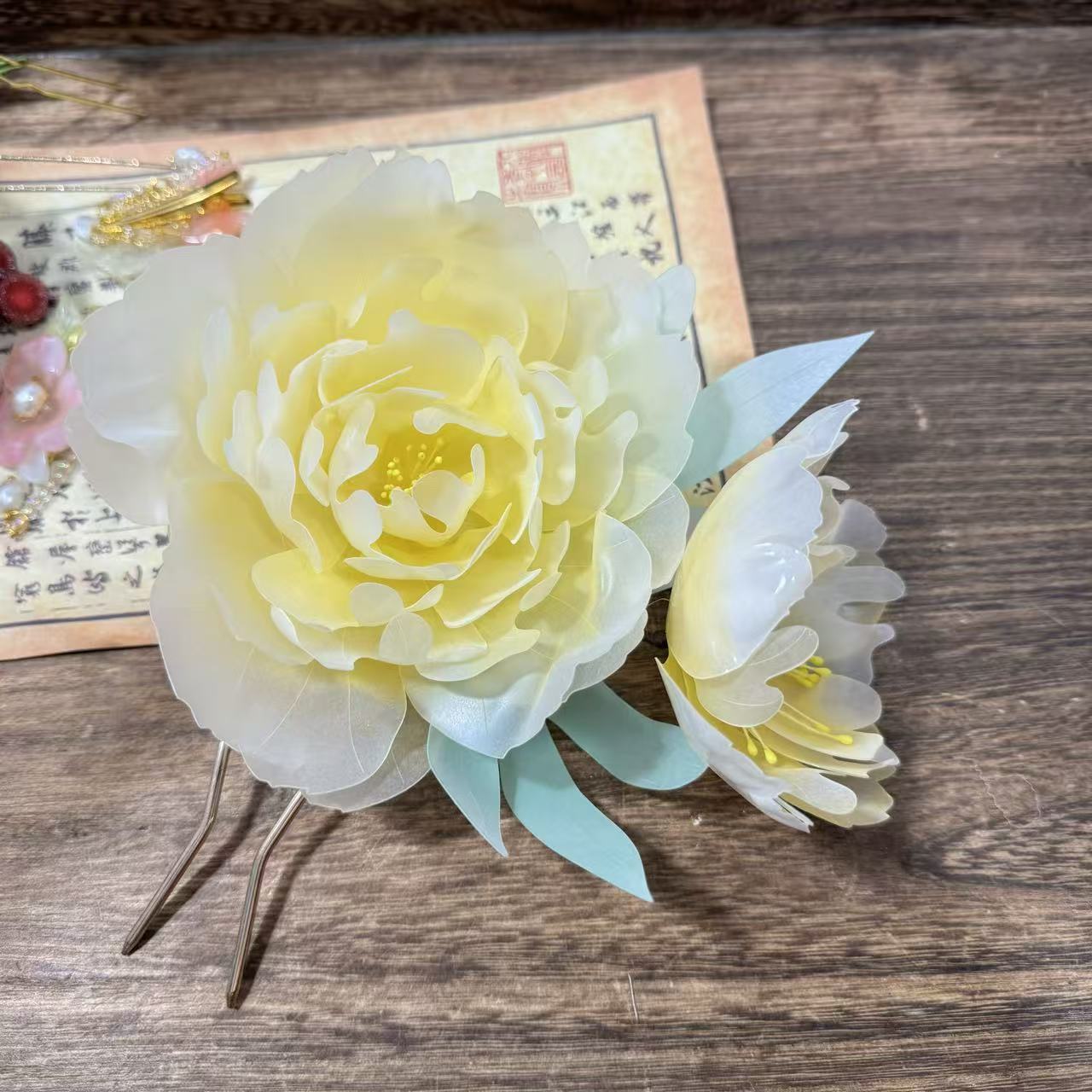 大黄色芙蓉。前尘梦古风汉服配饰