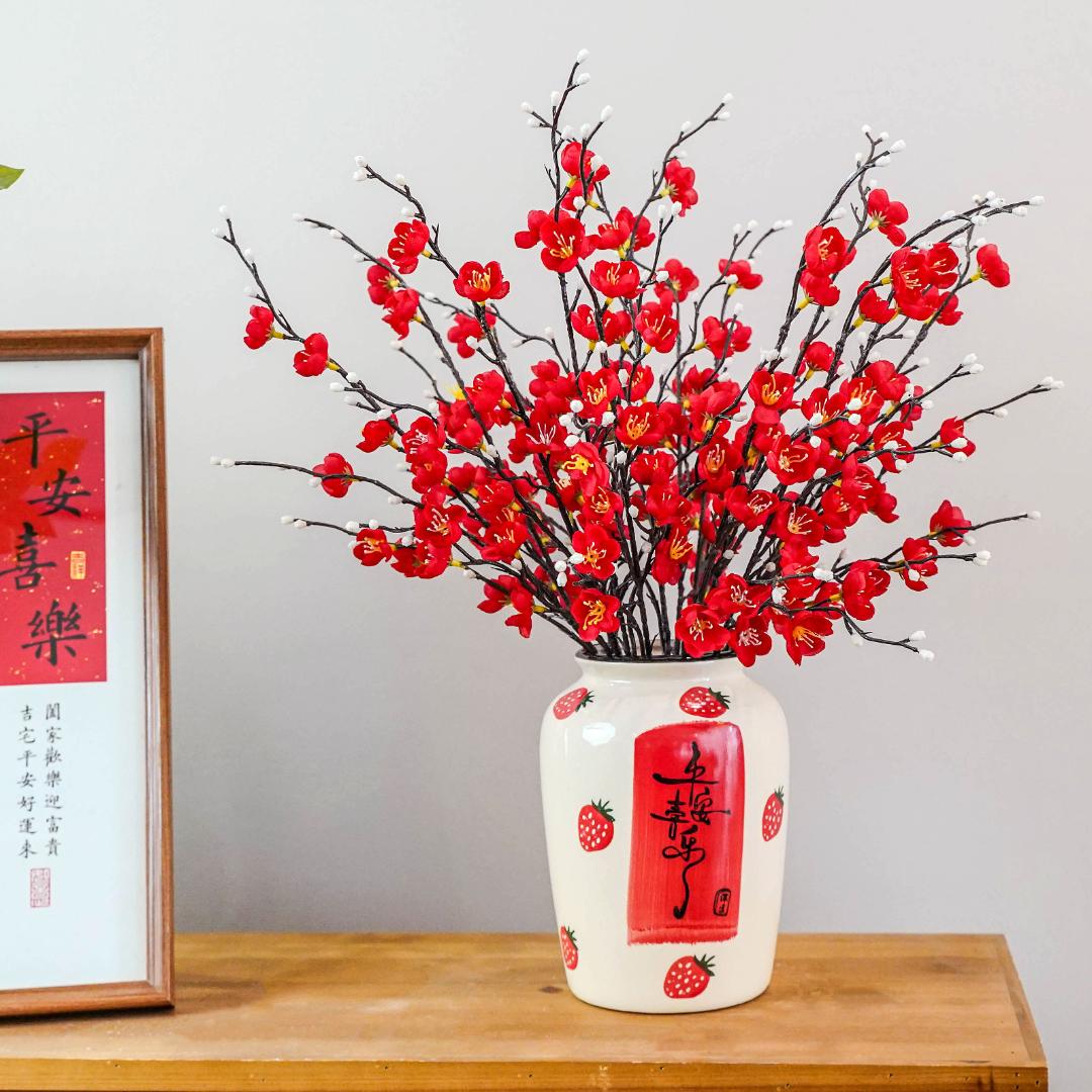 【一树时间】中式仿真年宵花红梅花腊梅花居家装饰摆件梅花摆件