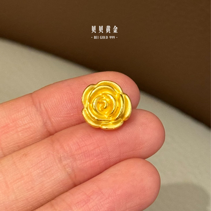 贝贝黄金 足金999 福字玫瑰花 孔小 素金 转运珠 103