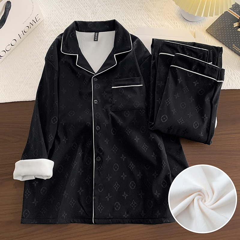 睡衣男秋冬款新款加厚加绒长袖长裤保暖宽松简约可外穿家居服套装