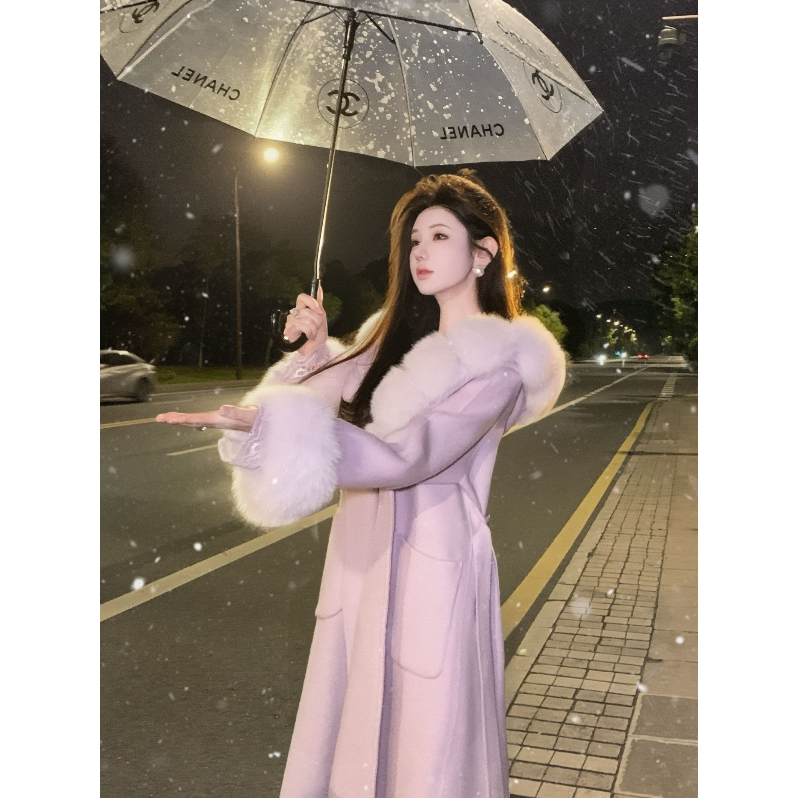 【雅乔定制】依恋 狐狸毛领连帽双面呢羊毛大衣外套女DYCC-25108460