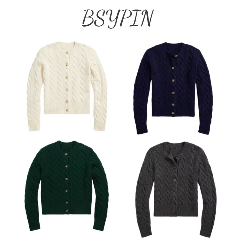 BSYPIN/伯尚优品 复古老钱风开衫气质圆领纯色麻花针织衫 BS24148