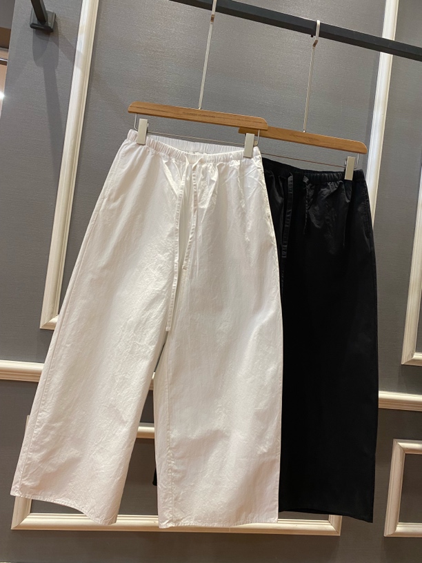 欧都梦·白色极简风抽绳阔腿裤宽松休闲薄款长裤 253317