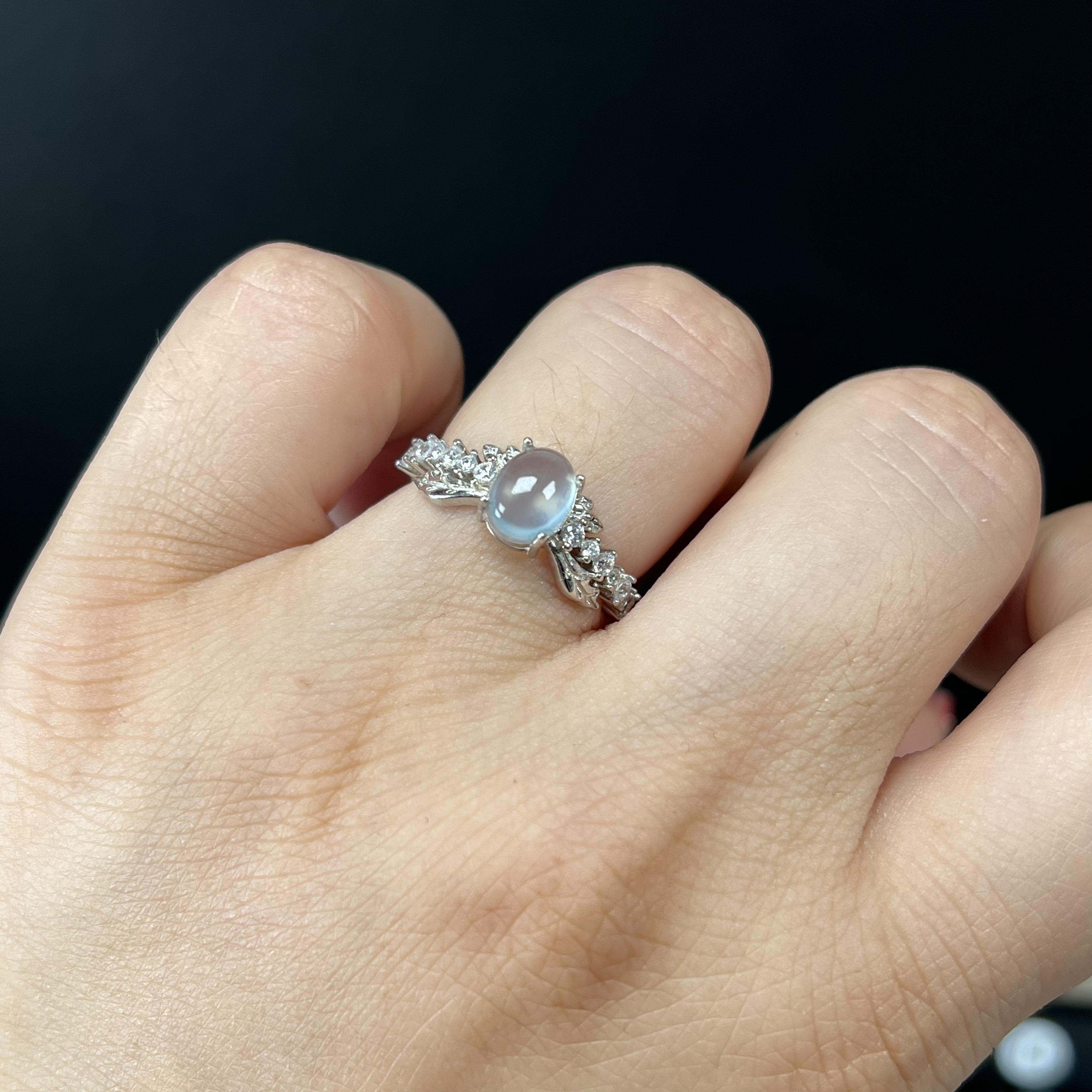 天然岫玉天晴冻戒指镶嵌925银托戒指百搭精美可调节2025新款女士