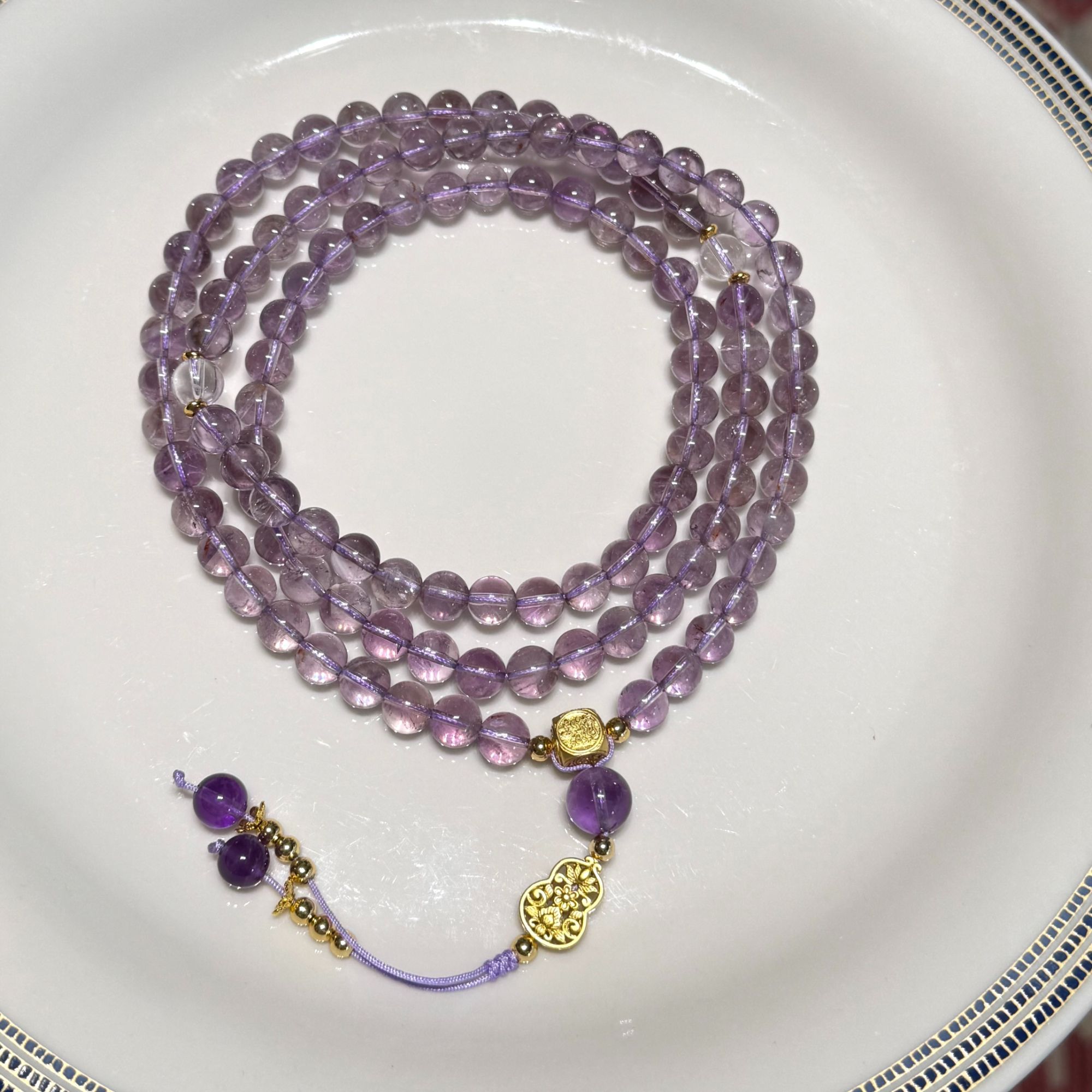 【紫水晶108】天然紫水晶念珠108颗8mm九紫离火白水晶紫水晶设计款