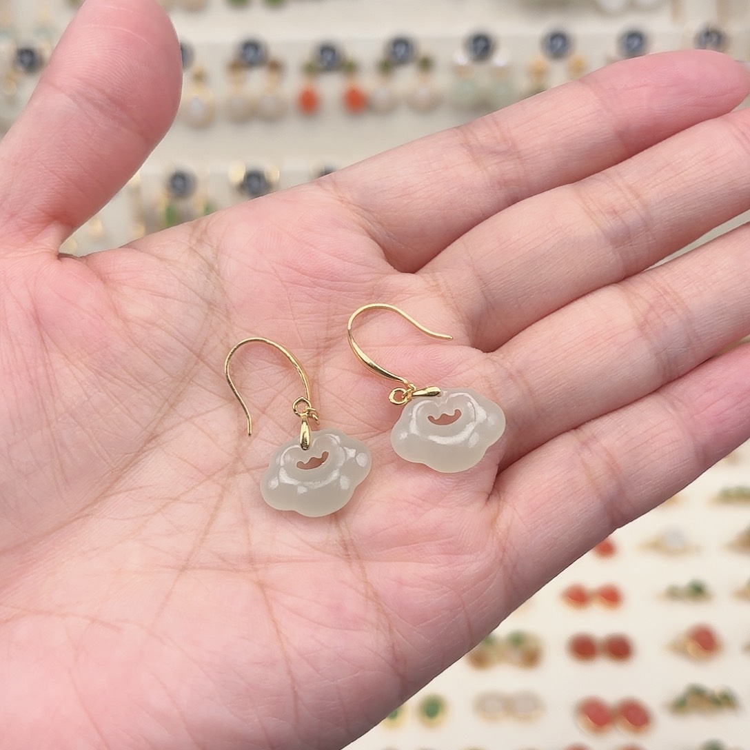 银S925镶嵌和田玉耳饰