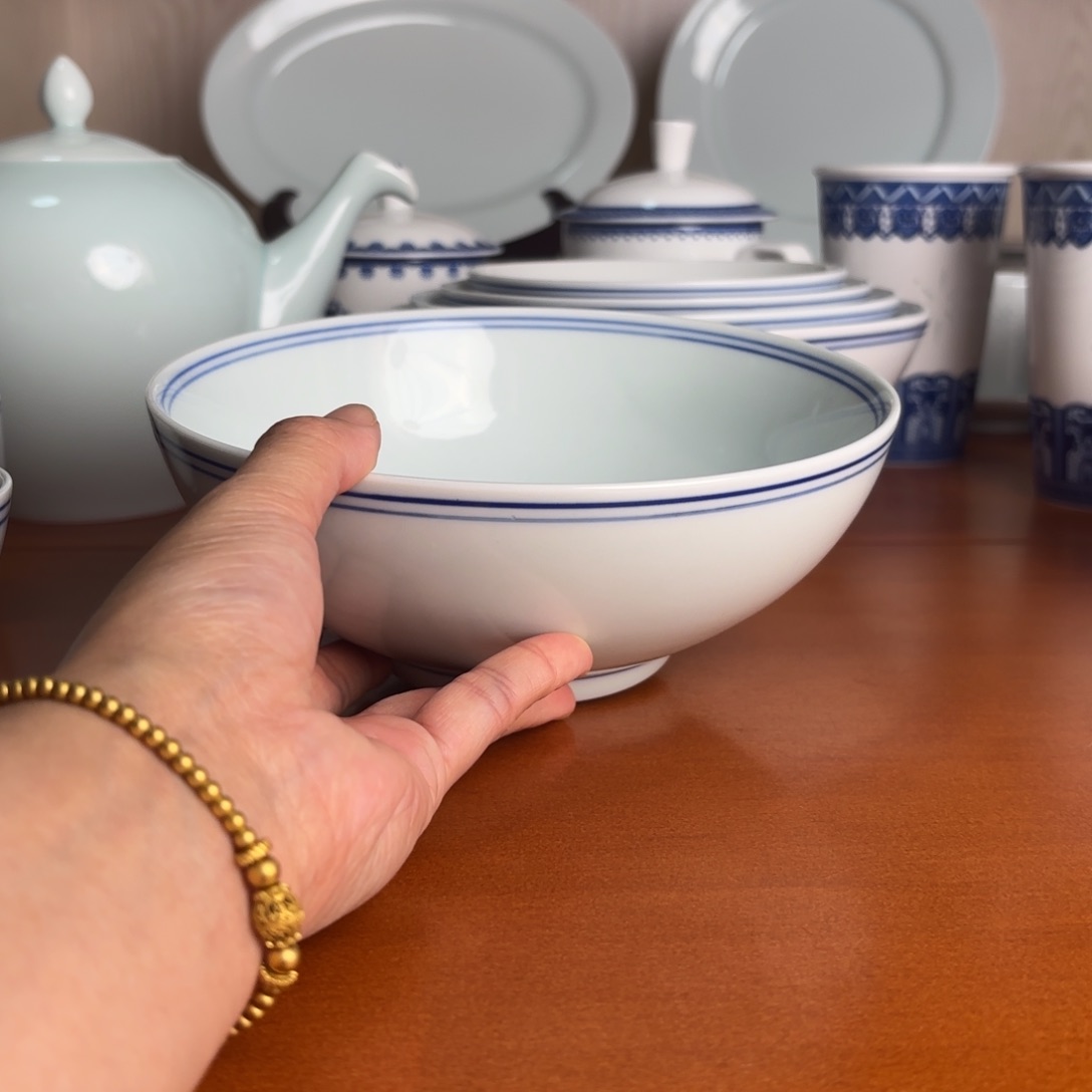 碗7英寸蓝线广口碗手工