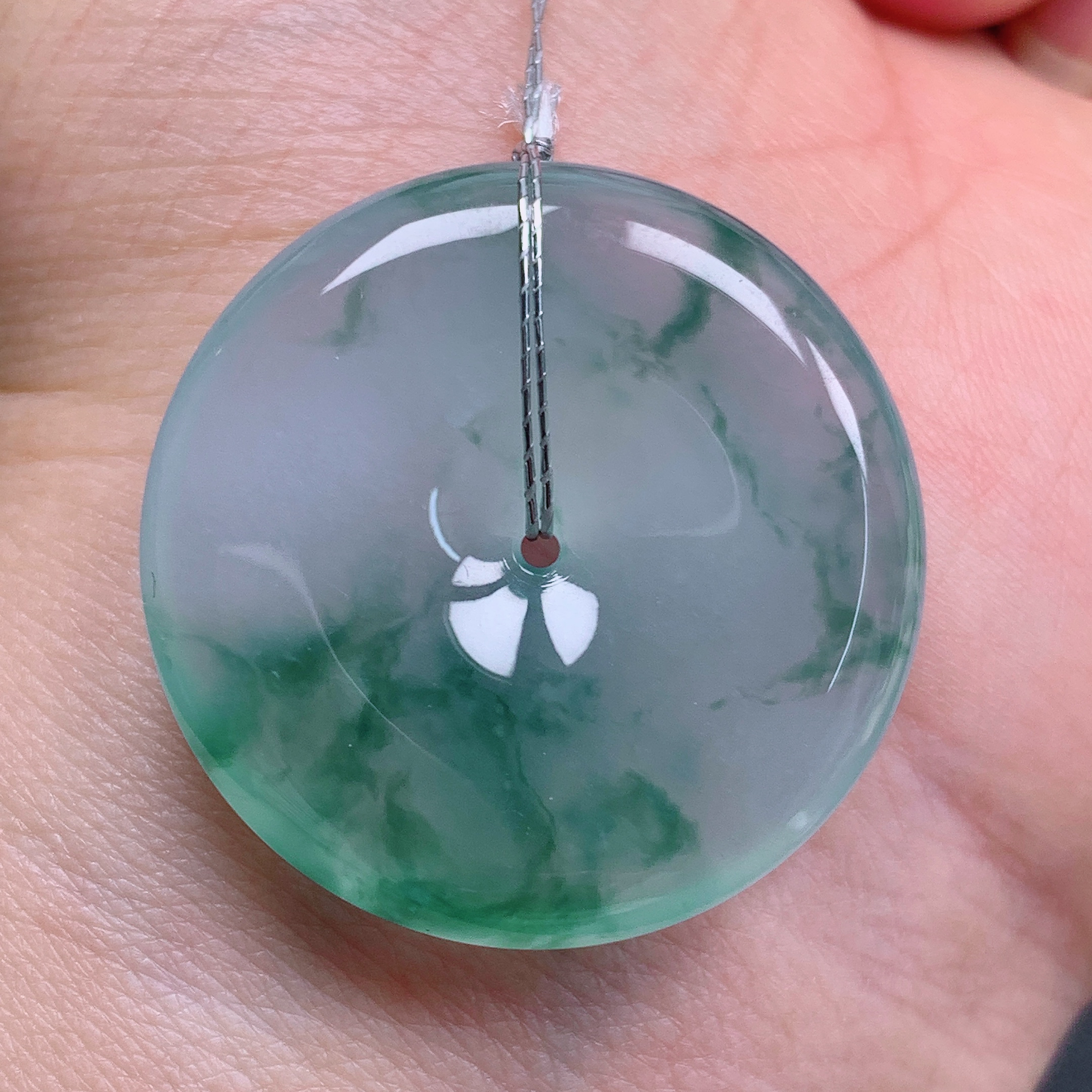 天然缅甸翡翠A货冰胶飘花平安扣气质精美尺寸29.6+6  370