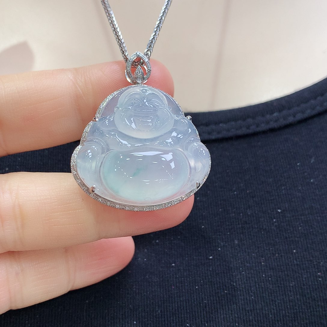 翡翠颈饰18K金镶嵌佛公