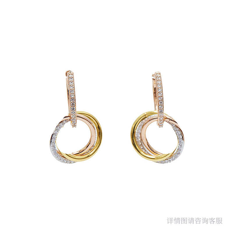 铜合金珐琅耳饰 粉钻精抛三环耳环-6500