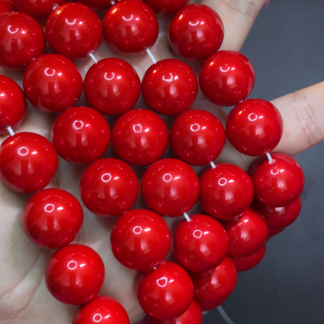 16mm贝珠电光红5颗手工编绳半成品