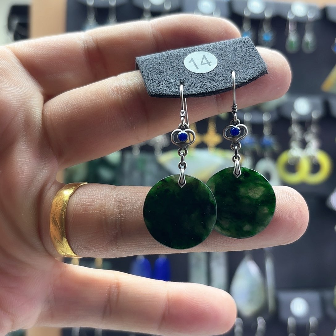 翡翠耳饰银S925镶嵌天然翡翠耳饰925银