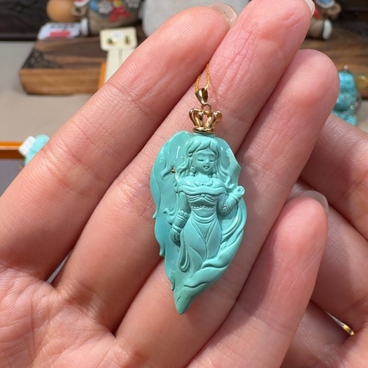 绿松石18K金镶嵌吊坠(不含链)小天使