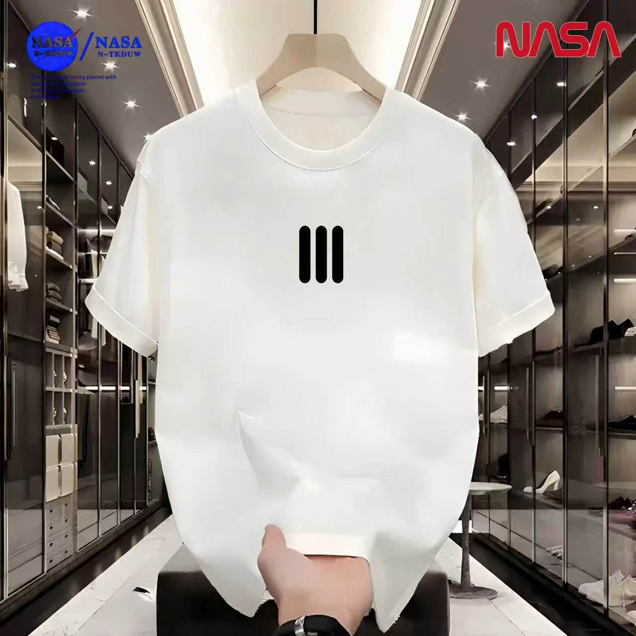 D16NASA联名重磅T恤男女同款时尚百搭圆领短袖【三竖】A-026