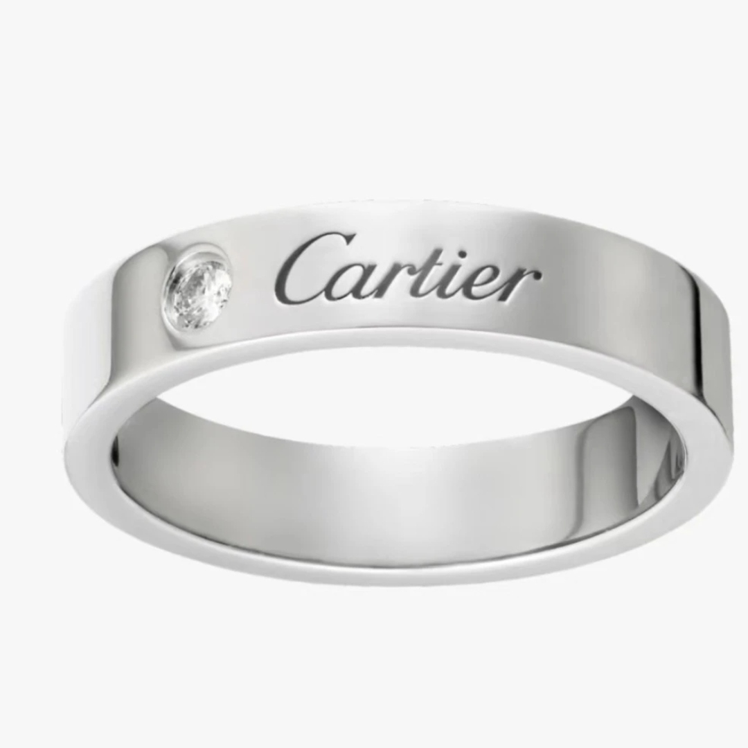 99新 Cartier/卡地亚 4mm签名单钻铂金戒指男女同款40316