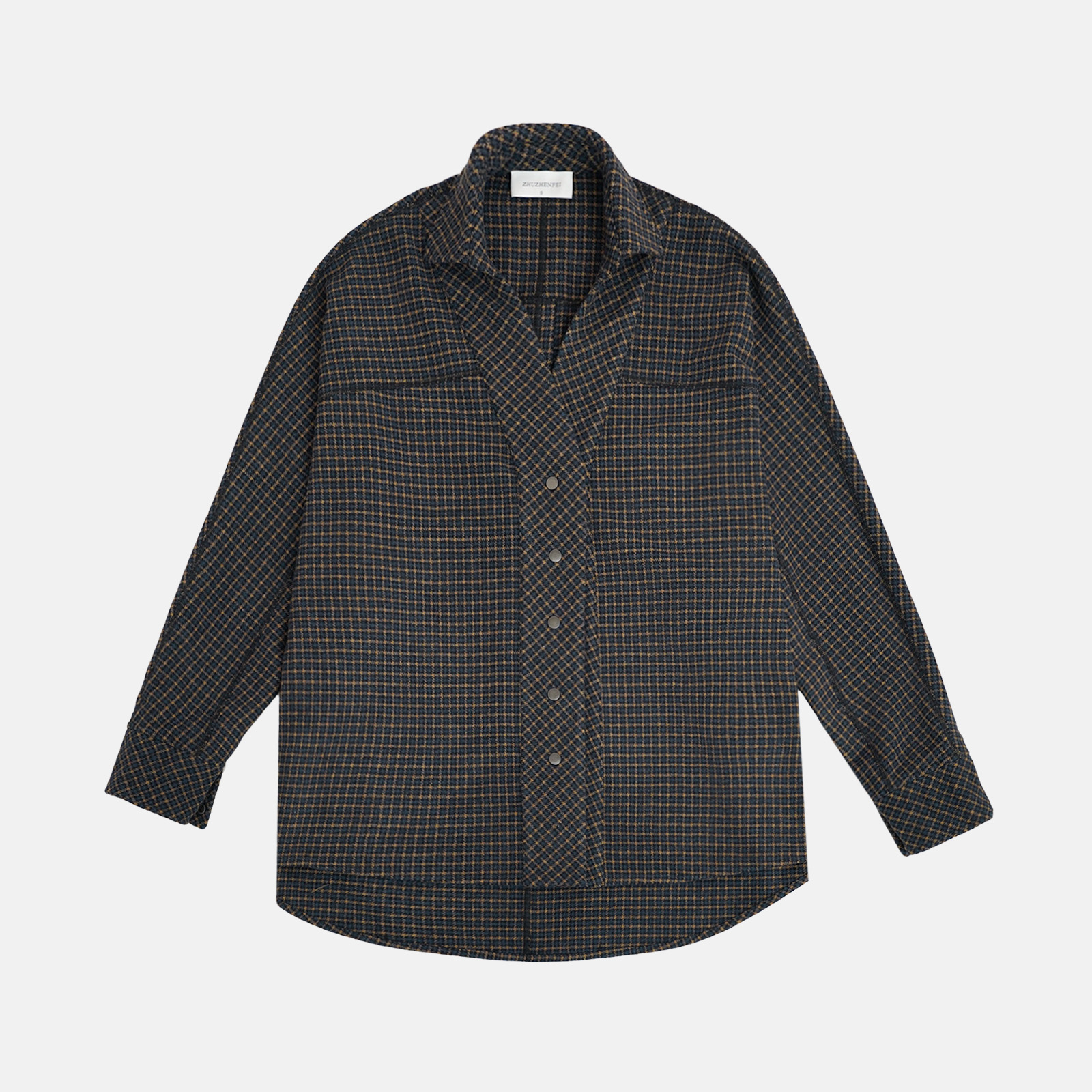 设计师原创慵懒感加厚格子显瘦休闲衬衫外套-Z354230