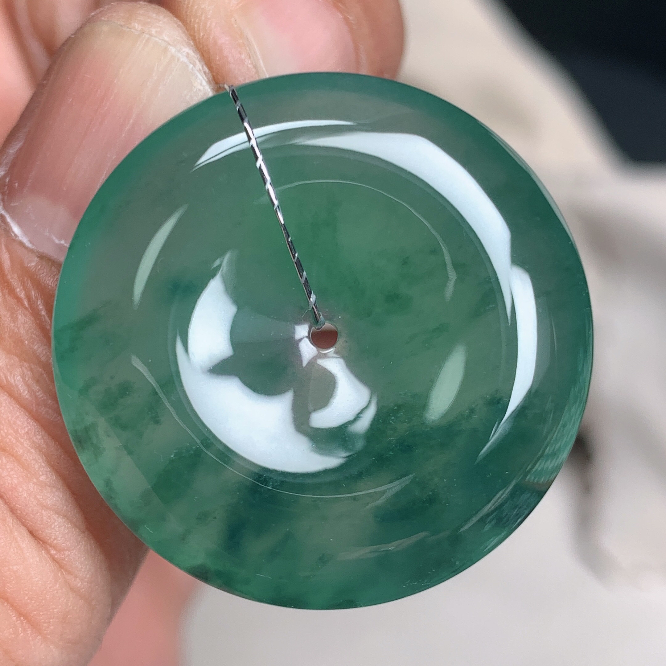 尺寸28.5-5.8mm缅甸天然A货翡翠冰晴绿飘花平安扣吊坠 种老细腻