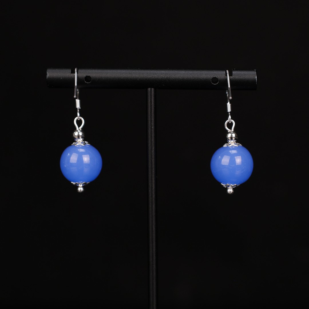 合金耳饰 EH0060 蓝料色琉璃耳环12mm
