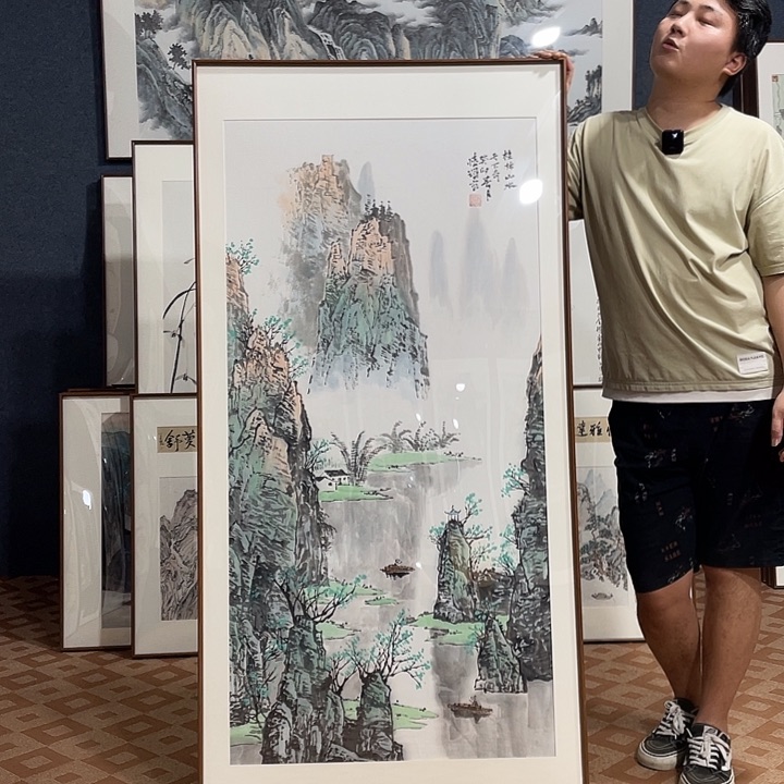 国画手绘作品带框