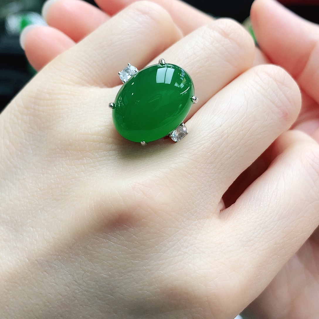 玛瑙/玉髓戒指银S925镶嵌