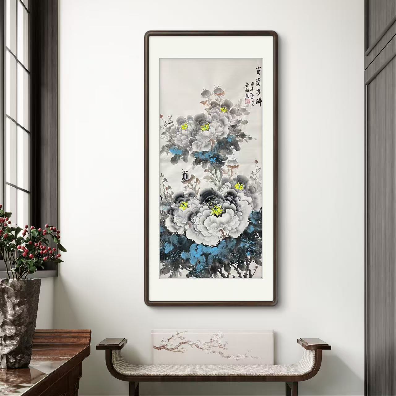 《富贵吉祥》纯手绘国画三尺横竖幅牡丹图写意花鸟挂画文玩探宝