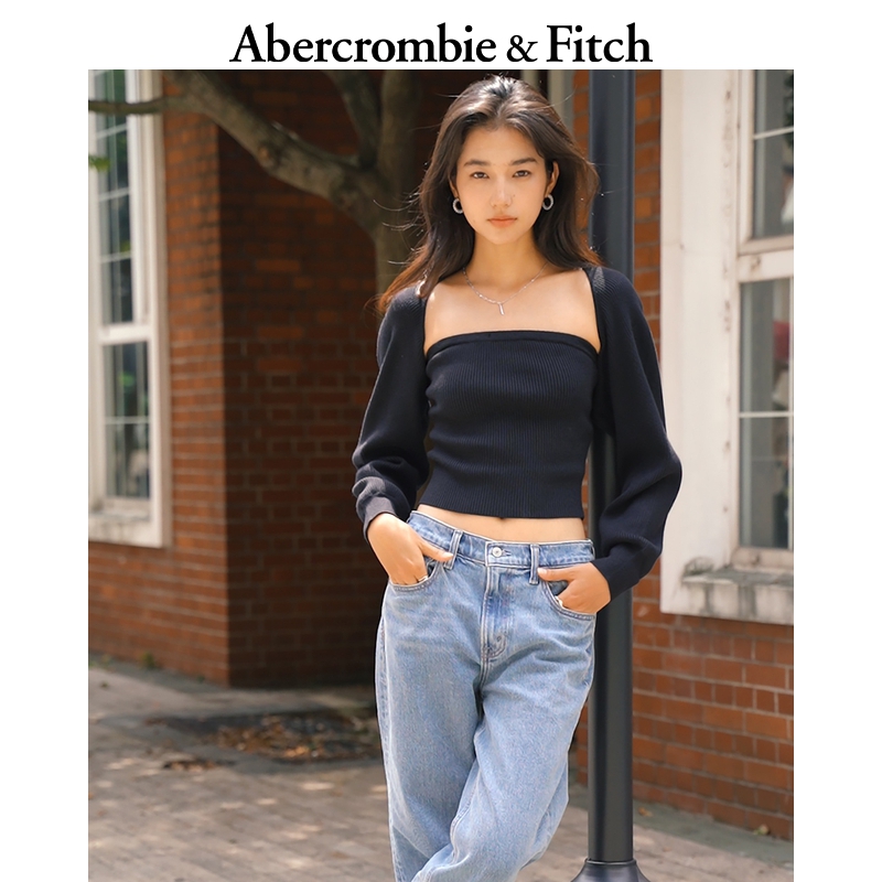 AF女装25秋冬新款性感针织抹胸上衣长袖罩衫两件装套装KI150-5338