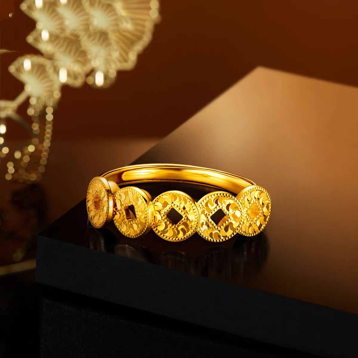 （次日达 顺丰包邮）2.7g五帝钱男女同款时尚个性戒指活口可调节自己带送女友 漂亮情人节礼物铜合金M-1