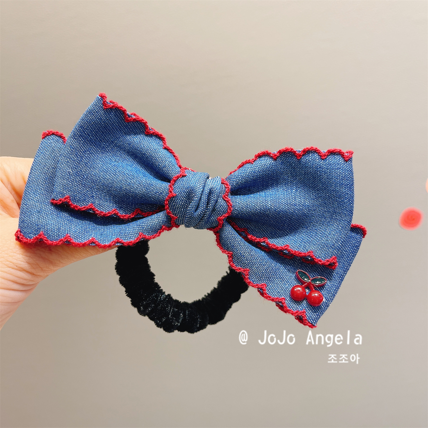 儿童发饰女童牛仔布艺樱桃蝴蝶结发圈女童马尾辫发绳宝宝发夹头饰