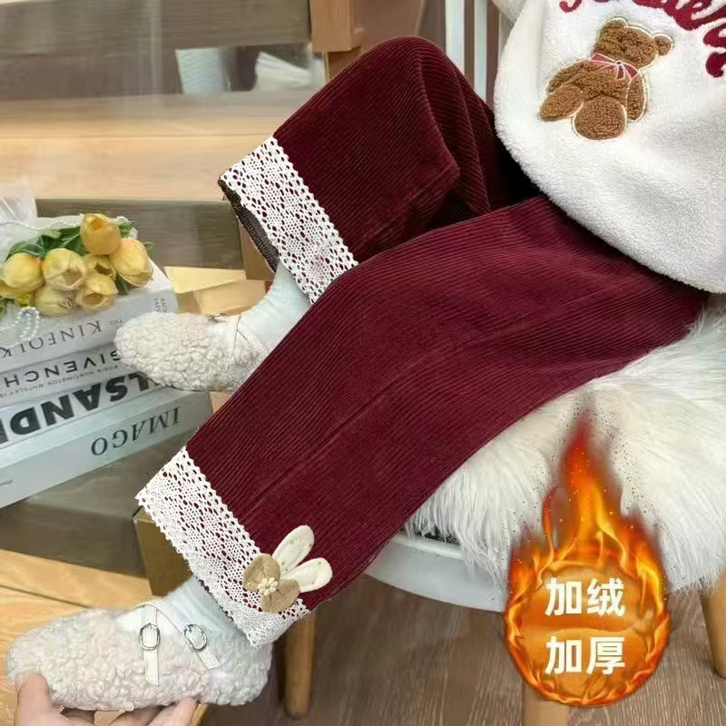 女童加绒裤子直筒裤冬季新款秋冬一体宝宝小童加厚洋气儿童长裤