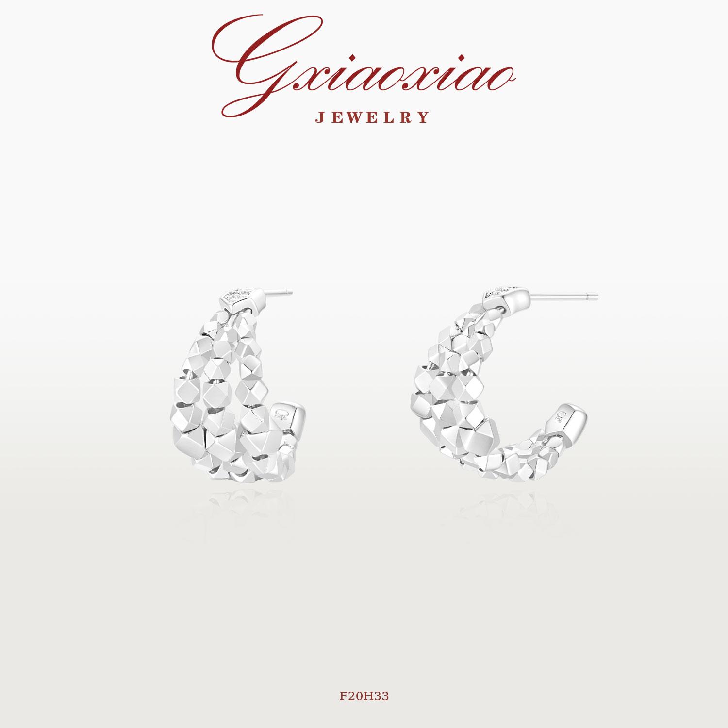 G XIAOXIAO 镀K金 法式气质时尚高级百搭闪耀方块耳环 F20H33