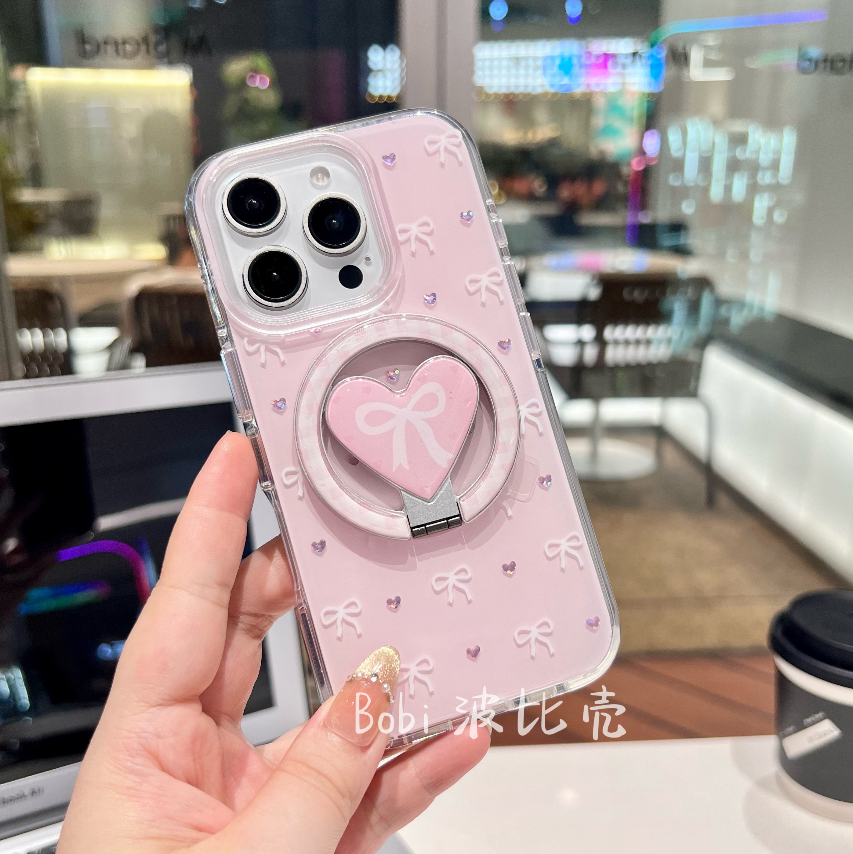 ins高级感创意点钻爱心蝴蝶结适用于苹果手机壳iphone16pro/15/14