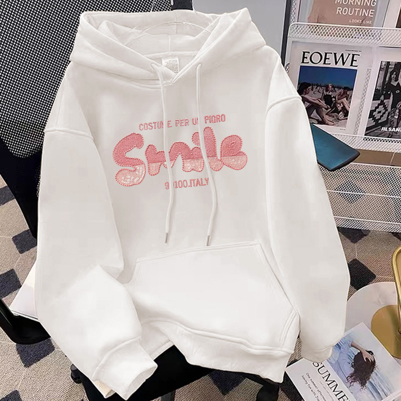 华棉圆领潮流长袖青少年连帽卫衣秋季印花潮流卫衣【米】